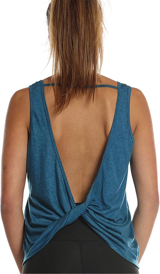icyzone Women's Open Back High Neck Workout Athletic Gym Tank Tops