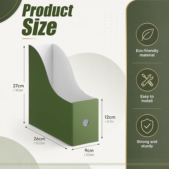 Thenshop 24 Pcs Cardboard Magazine File Holder Organizer, Desk File Organizer Box Foldable Book Bin Papers Storage Folder with Label for School Classroom Office Supplies (Classic,Dark Green)