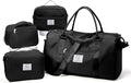 Gym Bag Womens Mens with Shoes Compartment Travel Duffel Bag for Women for Plane Sport Gym Tote Bags Swimming Yoga Weekend Overnight Carry on Bag Hospital Holdalls 4Pcs Set Black