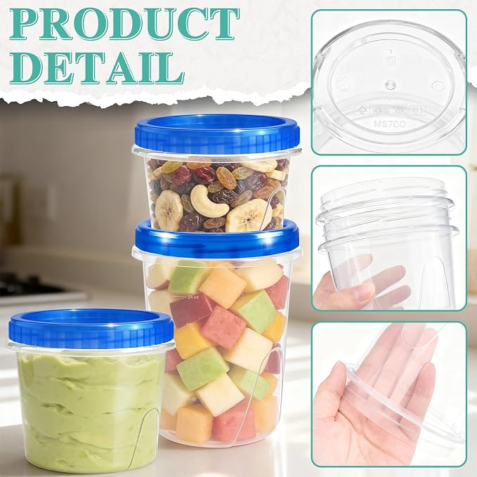12 Pack Freezer Containers with Screw On Lids, 32/24/16 Oz Stackable Reusable Plastic Storage Container, Airtight Plastic Food Storage Containers with Twist Top Lids for Food Soup Jello Sauce
