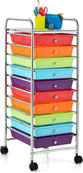 DREAMADE Rolling Cart With Storage Drawers, Utility Cart With Removable Plastic Drawers, Lockable Wheels for Classroom Organization, Art Supplies, Office, Scrapbook (10 Drawers, Multi-color)