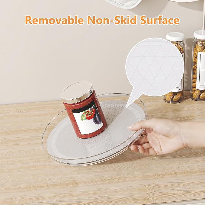 Lazy Susan Turntable Organizer (4 Pack), 9 Inch Non-Skid Clear Rotating Spice Rack for Kitchen Cabinet, Pantry, Fridge, Tabletop, Round Spinning Tray for Bathroom Countertop, Makeup Vanity, Under Sink
