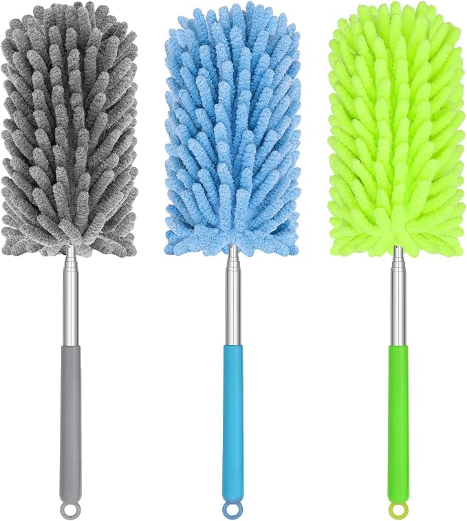 Mini Duster for Cleaning, 360° Bendable Hand Dusters with Extension Pole, Washable Small Duster for Car Interior, Office, Furniture