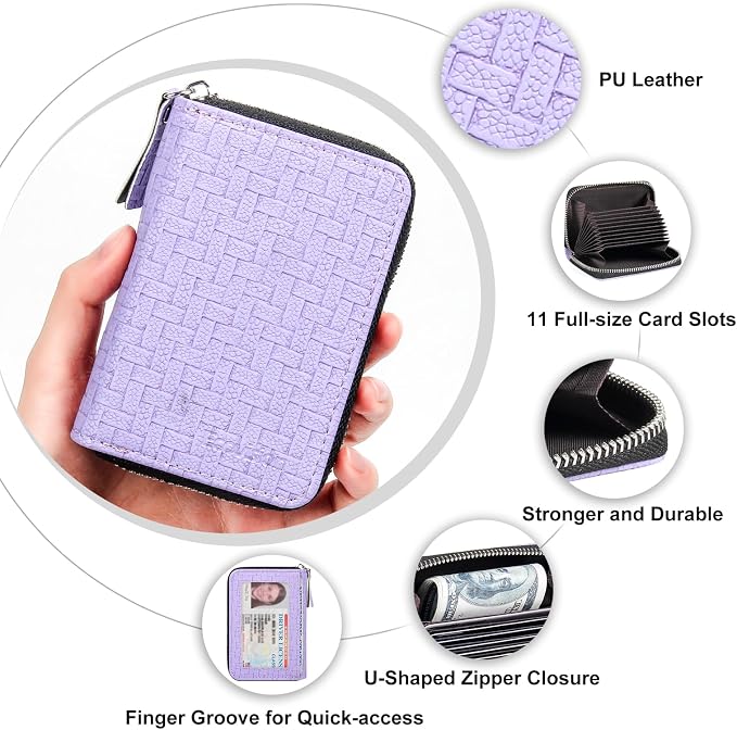 Credit Card Wallet, RFID Card Case Wallet, Zipper Card Cases Holder for Men Women, RFID Blocking, KeyChain Wallet, Compact Size Card Organizer Case for Women