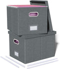 Oterri 2 Pack File Storage Organizer, Filing Box, Portable File Box with Lid, Fit for Letter/Legal File Folder Storage, Document Organizer, Dark-gray