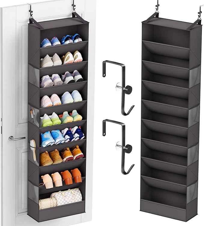 Ligereza 26 Pairs Over the Door Shoe Organizer, Heavy Duty Oversized Pocket Shoe Rack for Closet, Hanging Shoe Holder Fit All the Family's Sneakers, Boots, Heels, Satchel (Black)