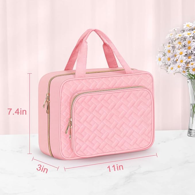 Wedama Toiletry Bag for Women, Medium Cosmetic Travel Bag, Hanging Toiletry Bag for Bathroom, Thickened PVC Waterproof Makeup Bag, Toiletries Bag for Travel Business Trips and Camping, Pink