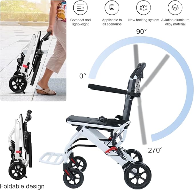 (15lb) Super Lightweight Wheelchairs for Adults，Easy to Travel, Locking Hand Brakes, User-Friendly, Folding, Portable. for Adults or Child (up to 220lbs) A