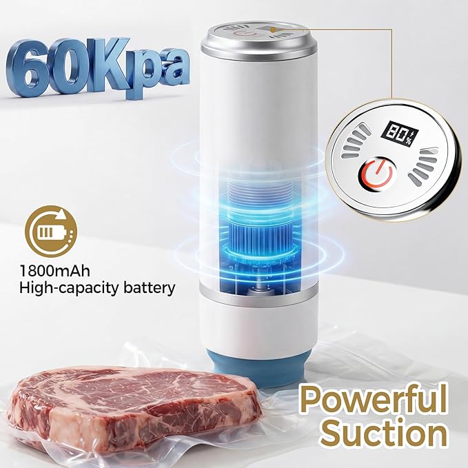 Compact Vacuum Seal Stainless steel Food Storage Containers (Vacuum Sealer Machine+3 Stainless steel Vacuum Containers+16 Reusable Vacuum Bags) for Vacuum Preservation, Refrigerators, Food Storage