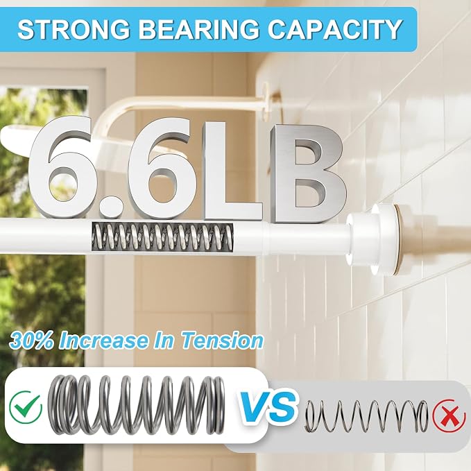 Tension Curtain Rod 30 To 76 Inch White Tension Rods Adjustable Spring Loaded Curtain Rods 7/8" Curtains Rods No Drilling Tension Rods For Windows Bedroom Closet Doorway Door