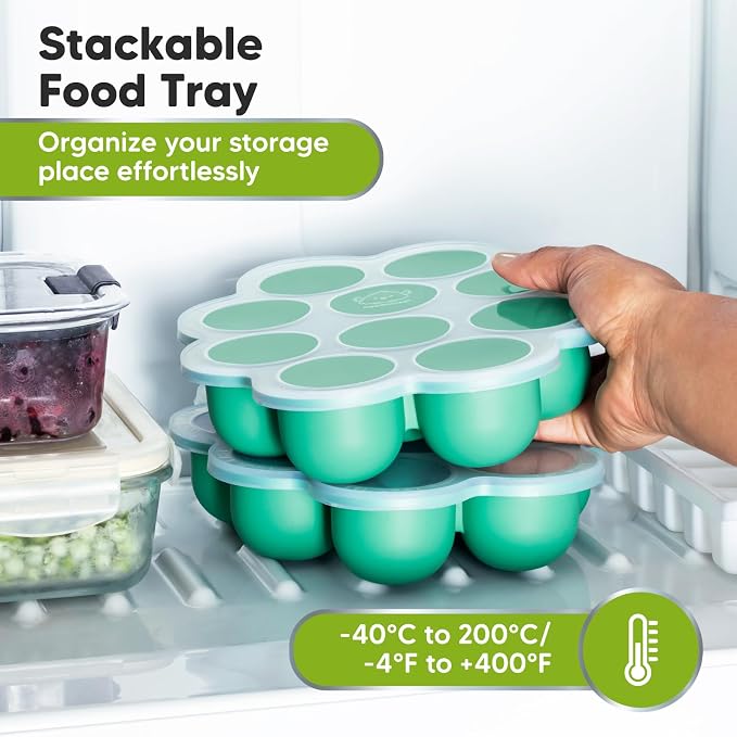 KeaBabies Silicone Food Freezer Trays with Lid, 2oz x 10 Pods (Alpine Green)