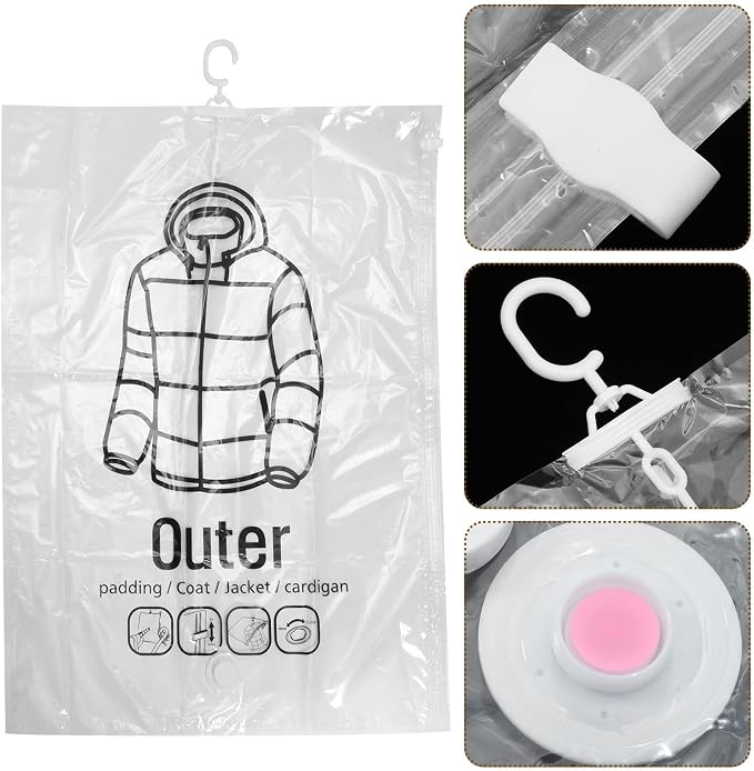 Hanging Vacuum Storage Bags for Coats, Garment Bags for Hanging Clothes, Vacuum Seal Bags for Clothing Travel, Coat StorageBags VacuumSealedHanging for Suits and Jackets (Medium)