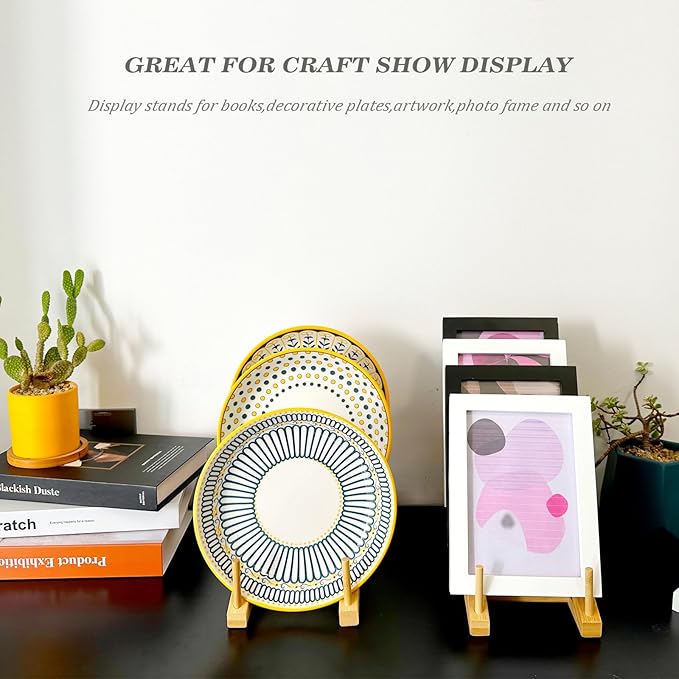 2 Pack Plate Stands for Display, 5-Tier Wooden Plate Rack Organizer | Plate Holder, Tabletop Display Stand for Book, Art Print, Photo, Puzzle, Magazine, Platter and Craft Show Vendor Booths
