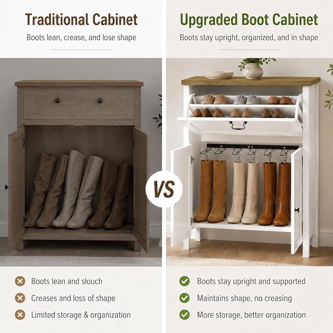 RASOO Shoe Cabinet for Entryway with Flip Drawer Boot Storage Adjustable Shelves, 6 Clips & 7 Rack