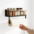 Magnetic Spice Rack Organizer for Refrigerator, 1 Pack, Paper Towel Holder Magnetic with Hooks, Multi Use Kitchen Shelf, 12.8"x4.3"x6.3", Black