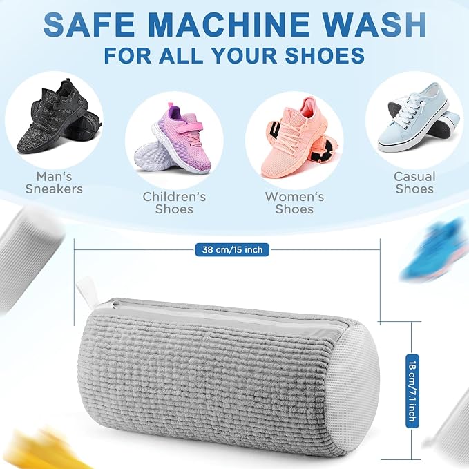 Aship Shoe Washing Machine Bag, Laundry Shoe Bag for Washer and Dryer - 2PC Reusable Shoe Cleaning Bag for Sneakers,Tennis Shoes, 360° Deep Cleaning With Self-locking Zipper for All Shoes Sizes - Gray