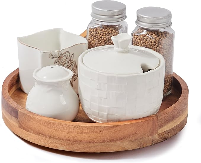 9" Acacia Wood Lazy Susan Organizer for Cabinet,Lazy Susan for Countertop