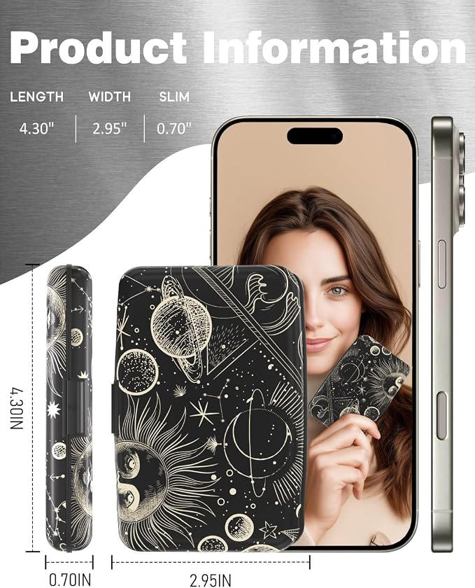 Maicican Credit Card Holder, Mini RFID Blocking Aluminum Wallet | Slim Metal Hard Case Travel Wallet ID Case for Women and Men, 4.3 x 2.9 Inches, sun
