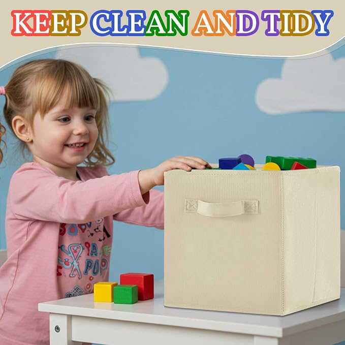 Yinder 12 Pcs Cube Storage Bin Brown 10.5''x10.5''x11'' Storage Bins for Kids Classroom Decor Colorful Bins Foldable Baskets for Playroom Nursery Organizer Fabric Boxes (Brown, Beige, Khaki )