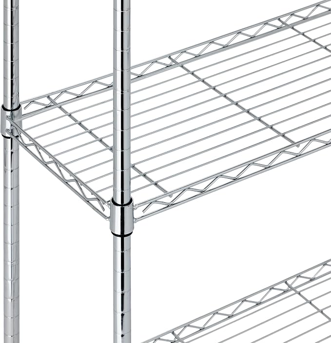 Amazon Basics 5-Shelf Adjustable Heavy Duty Steel Wire Rack, Space Saving Storage Shelving Organizer for Kitchen, Garage, No-Tool Assembly, 350 lbs Weight Capacity, 36" x 14" x 72", Chrome