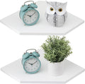Corner Floating Shelves, White Corner Wall Shelf Set of 2, Solid Oak Wood Floating Shelves Wall Mount Shelf with Wire Hole Small Plant Display for Kitchen Living Room Bedroom