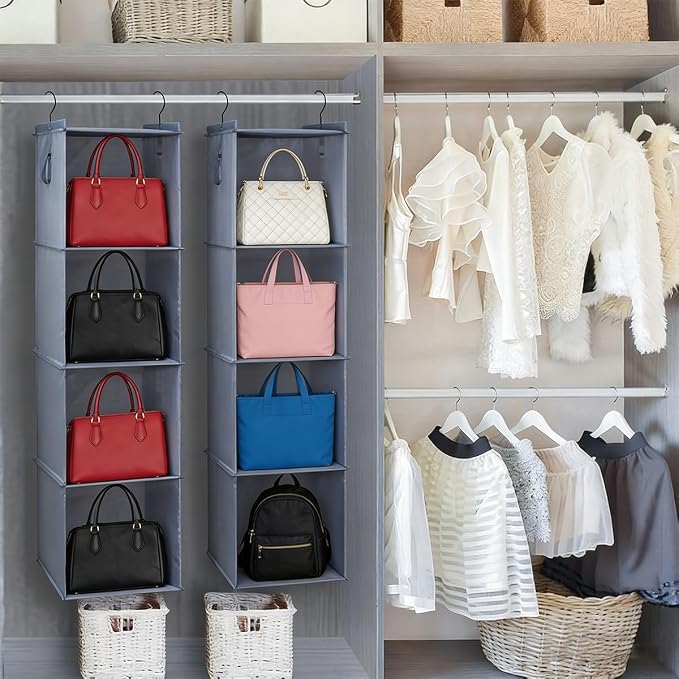 Hanging Closet Organizer Storage Shelf Rack Bag Sweater Hat Shoe | Hang Closet Organization Storing Shelves Rack Display, for Purse Handbag Clothes Hats Shoes, Space Saver Oxford Cloth 2 Pack