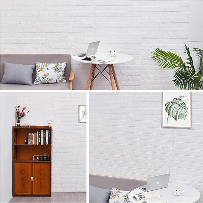 40 PCS White 3D Wall Panels, 58 sq.feet Coverage, Printable Wallpaper Sticker with Self-Adhesive Waterproof Brick PE Foam Wall Panels Peel and Stick for Interior Wall Decor Home Decoration