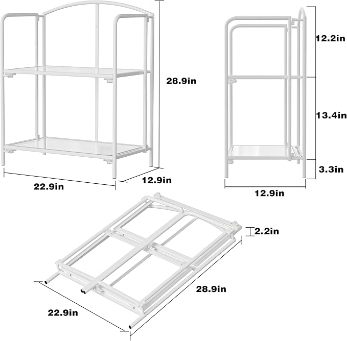 Crofy 2-Tier Foldable Bookshelf, White Frame & Transparent Shelves | No-Assembly Collapsible Portable Storage Organizer; Sturdy Transparent Shelves; Ideal for Living Room & Home Office