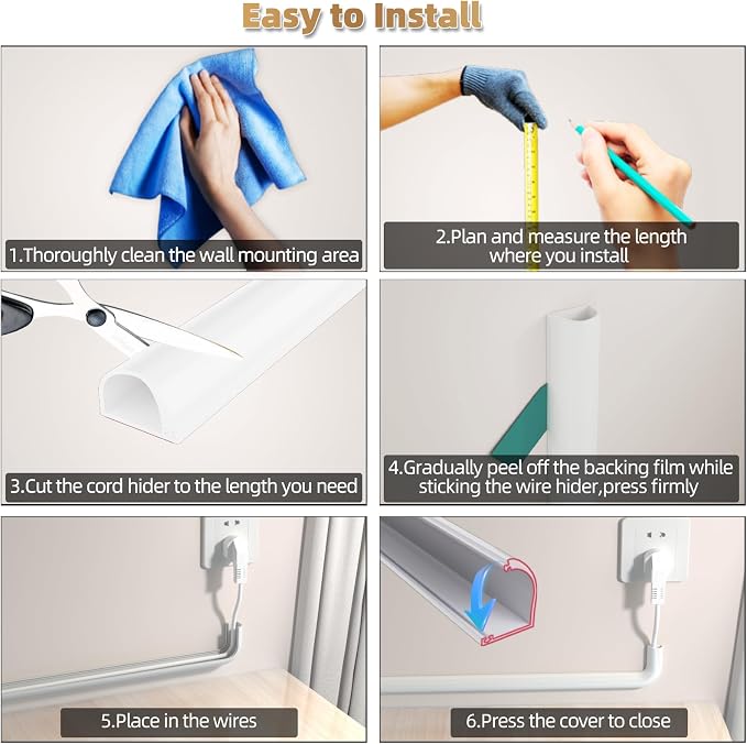 78" Side Open One Cord Hider (<1/4") for Wall Mounted Tv,Silicone Flexible Cable Cover to Hide Conceal Cords Along Wall,Wire Raceway Management Cable Concealer Channel,Electric Cord Organizer,White