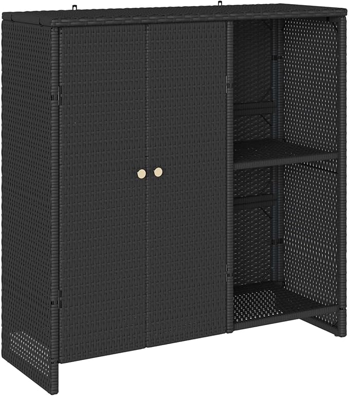 vidaXL Storage Cabinet with Storage Black 100 x 36 x 102 cm Rattan, Chic Rattan Storage for Living Room, Multi-Use Cabinet, Stylish Design for Easy Home Organization