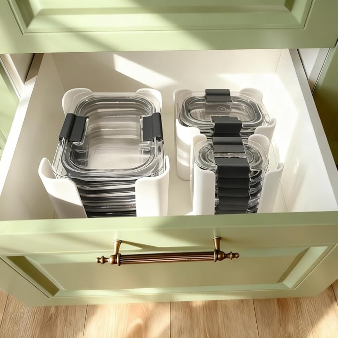 Food Container Lid Organizer for Rubbermaid Brilliances nap-on lids,Food Container Lid Organizer for Kitchen Cabinet (3-Piece) - Holds 24 Lids for 4.7 & 3.2 Cup,1.3 Cup,0.5 Cup Containers (White)
