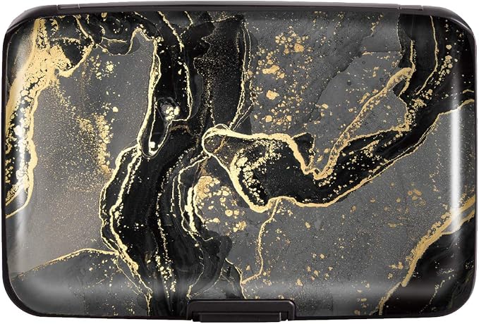 Coco Rossi Credit Card Holder RFID Aluminum Small Mini Wallet Women | Metal Wallet, Business Cards Holder, ID Case, Slim Sleeves, Womens Girls Gift, Carry Proof Wallets for Travel, Black Marble