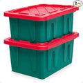 HOMZ Holiday Plastic Storage Container, 15 Gallon - Set of 2, Green and Red, 2 Sets | Heavy-Duty Large Stackable Container Seasonal Boxes for Home, Attic, and Garage Organization