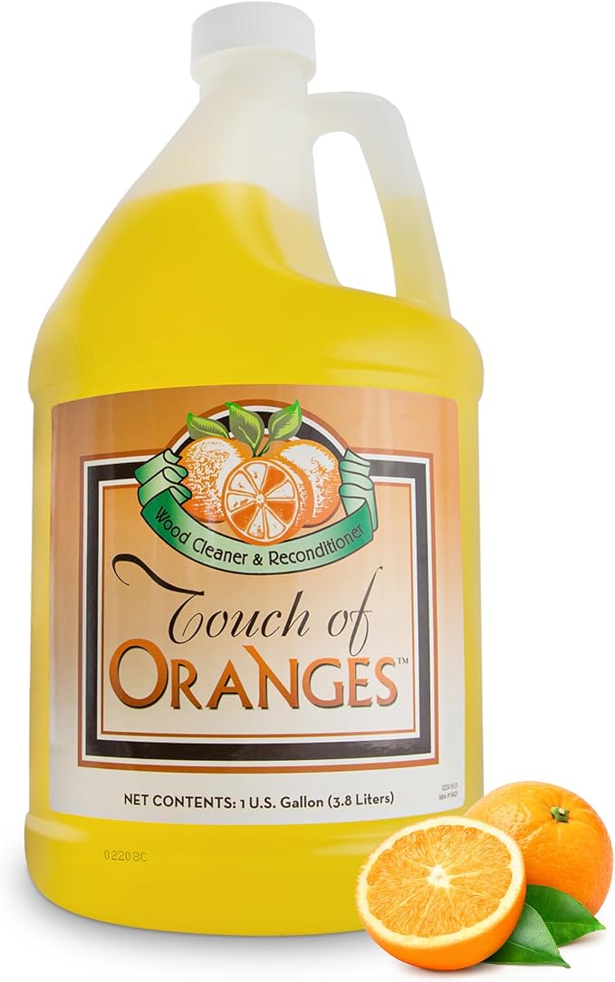 Touch Of Oranges Wood Cleaner & Polish Spray Real Orange Oil Luster Finish, Clean Kitchen Cabinets, Hardwood Floor and All Wood, Restorer, Conditioner - (1 Gallon)