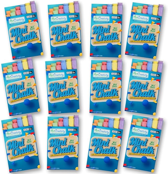 ArtCreativity 144 Count Mini Chalk Sets for Kids (12 Boxes) Non-Toxic Summer Art and Craft Supplies - Small Individual Chalk Packs in Bulk for Classroom Gifts, School Supplies, and Summer Party Favors