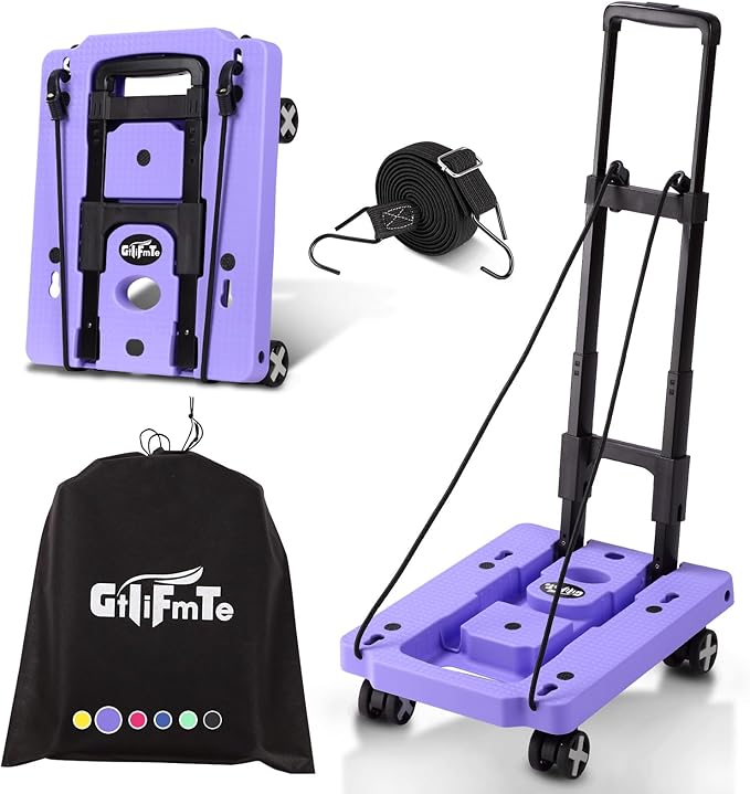 Folding Hand Truck Lightweight Hand Truck Dolly Foldable,Luggage cart with 4 Rotate Wheels, Utility Cart with Adjustable Handle,Collapsible Dolly for Moving