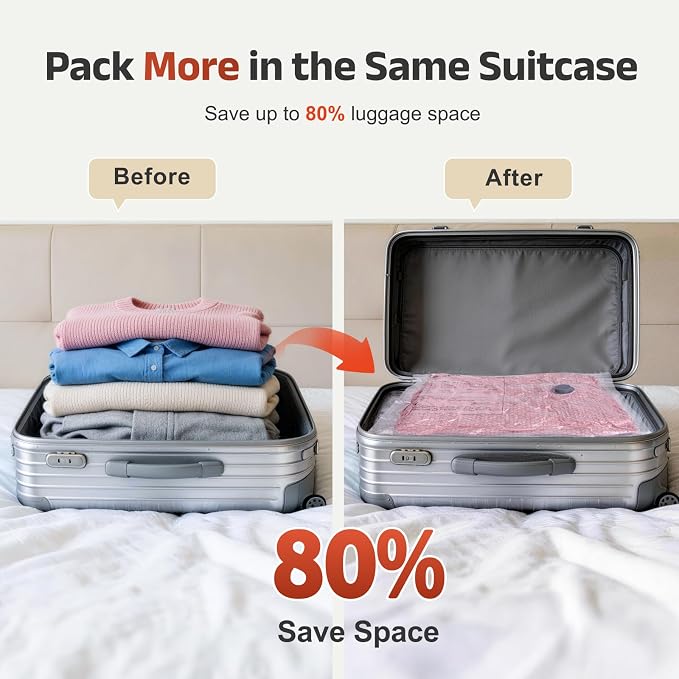 IDEATECH 15Pack Travel Vacuum Storage Bags with USB Pump, Carry-On Size Vacuum Seal Bags for Clothing & Luggage, Heavy Duty Reusable Space Saver Compression Bags for Suitcase Packing