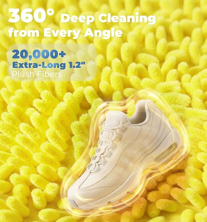 Dual Independent Compartments Shoe Washing Bag for Washer Dryer, Chenille Reusable Laundry Shoe Cleaner Bag for Sneakers Tennis Shoes, Yellow