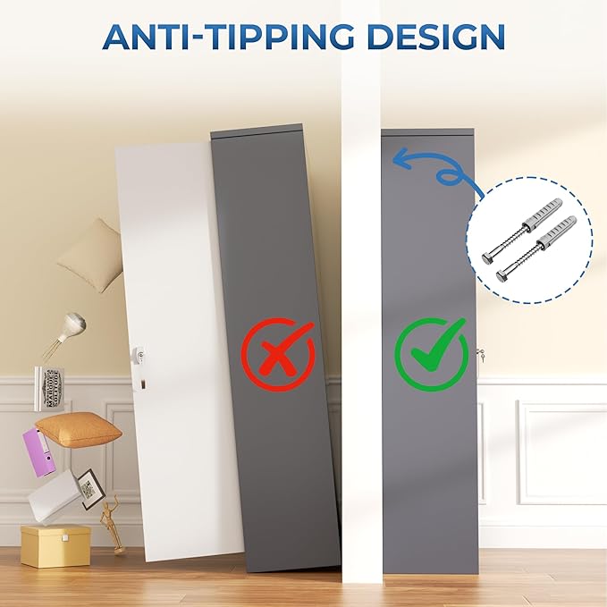 INTERGREAT Wardrobe Cabinets with Locking Doors and Shelves, Clothing Locker 72“ X 36“ X 18“ Storage Cabinets for Home Room, School, Employee,Gym (Gray White)