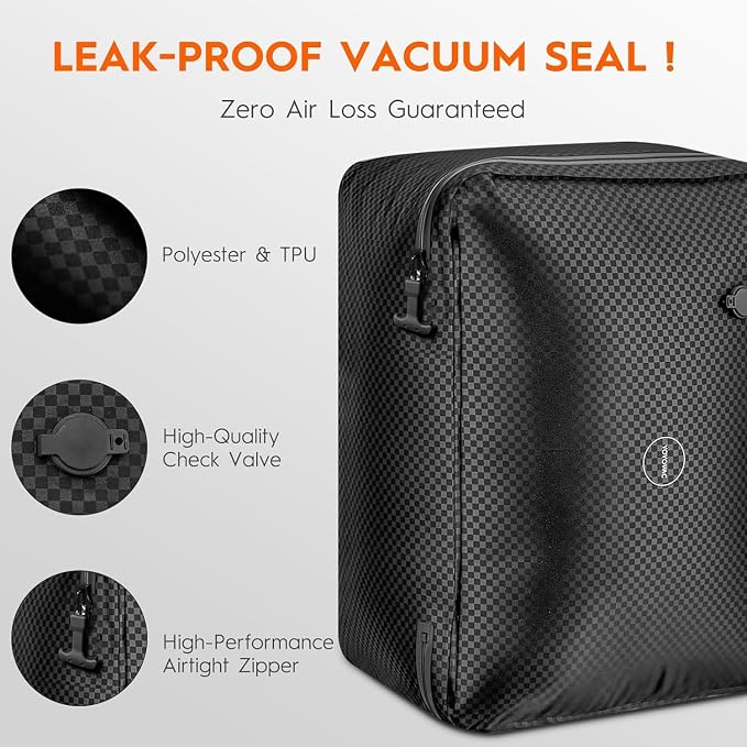 Vacuum Bags with Wireless Pump– Space Saver Compression Bags for Luggage, No Checked Baggage, Triple Your Luggage Space, IP68, Reusable, 43L Fits 20/24/28 Inch Suitcase (3PC+Pump (No Tracker))