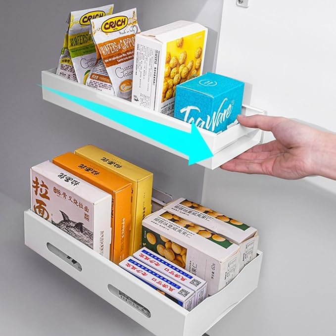 Multifunctional Cupboard White Drawer Pull-out type Storage rack For household use Carbon steel Slide rail Storage shelf Space-saving Kitchen Bathroom Balcony