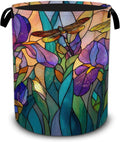 Tulip Dragonfly Glass Laundry Basket,Foldable Oxford Laundry Hamper with Handles,Portable Clothes Tote Bag Clothes Storage Bucket Organizer 20.8" x16" For Bathroom/Laundry Storage/Bedroom