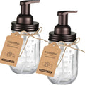 SheeChung Mason Jar Foaming Soap Dispenser-Rustproof Stainless Steel Lid & Foaming Soap Pump, Refill Foam Hand Soap Dispenser Glass for Bathroom Kitchen Vanities, Countertops-Bronze (2 pk)
