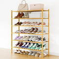 Smiry Long Bamboo Shoe Rack, 6 Tier Free Standing Wooden Shoe Organizer, Stackable Wood Shoe Storage Shelf for Closet, Entryway, 12 Vertical Slats, 2+2+2 Stack Standard Legs, 33.7"x11"x39", Natural