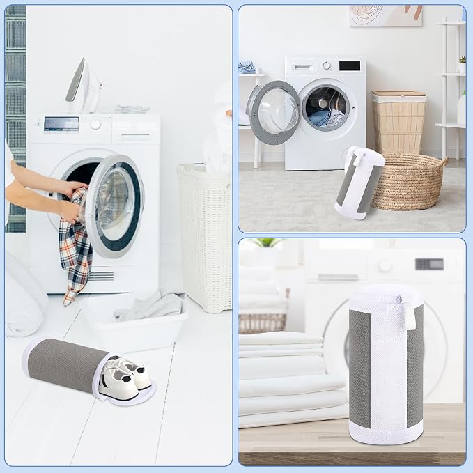 Dntorx 2 PCS Shoe Washing Machine Bags for Washer and Dryer, Grey + White | Reusable Laundry Shoe Bag, Hands Free, Hidden Self-locking Zipper, 360° Deep Cleaning, For Sneakers and All Shoes Types