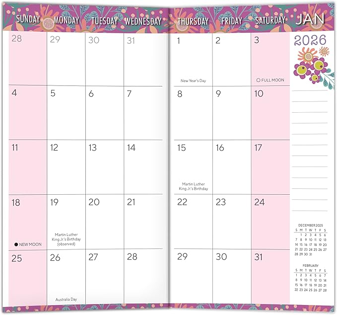 2026 Pocket Planner: 2-Year-Plus Monthly Pocket Calendar Book (24-Month): January 2026 - December 2027, Purse Size 6.5" x 3.5", Flower Fancy