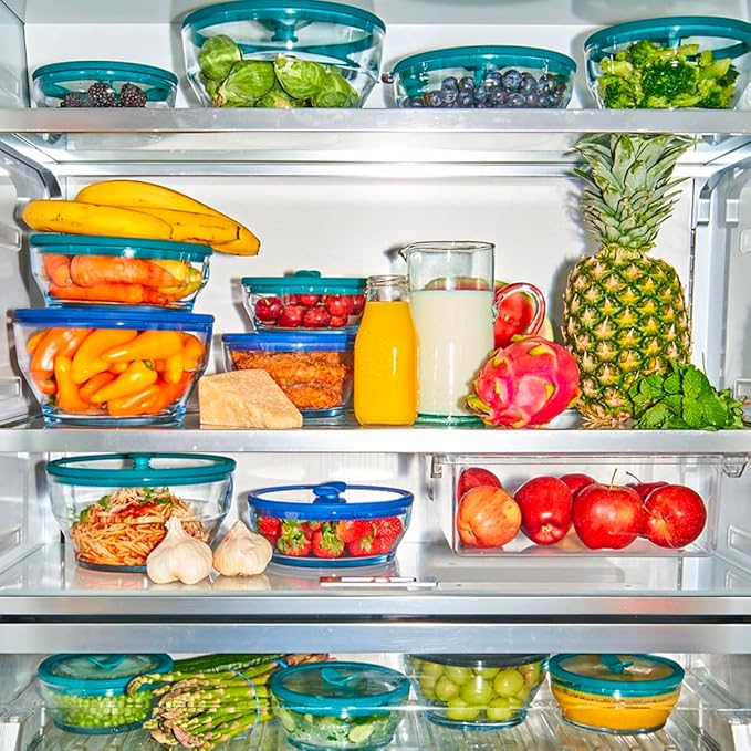 Anyday 2-Pack (4-Cup Shallow) Glass Food Storage with Glass Lids | Plastic-Free Meal Prep & Microwave Cookware | Stackable Airtight Storage Container with Vented Lid for Microwave-Safe Reheating