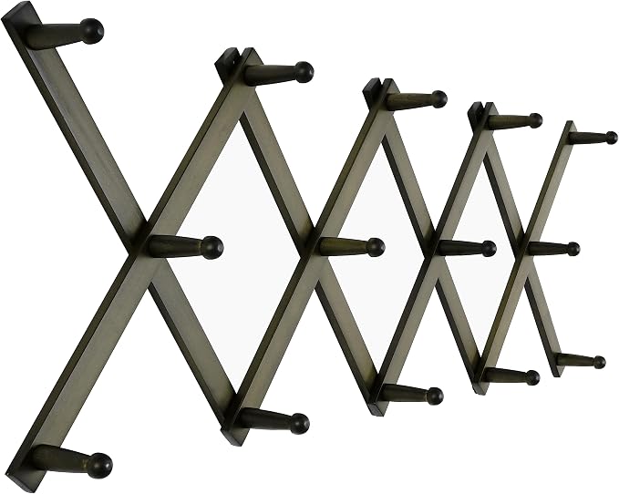 SKOLOO Hat Rack for Wall with 14 Hooks, Solid Wooden, Modern, Expandable Coat Rack Wall Mount for Coats, Hats, Bags, Baseball Caps, Dark Walnut Color
