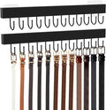 Belt Hanger Wall Mount, Adhesive Wooden Closet Belt Organizer with 24 Metal Hooks, Large Capacity, 2 Installation Options, Black, 2 Pcs