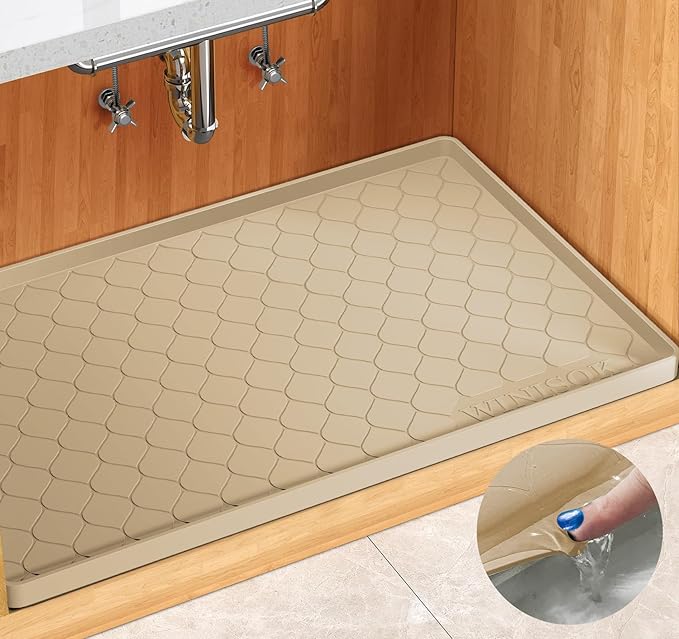 Winisok Silicone Under Sink Mat 25" x 19", kitchen Essentials and Gadgets, Shelf liner and Cabinet Protector, Home Organizers and Storage, Waterproof Bathroom Tray